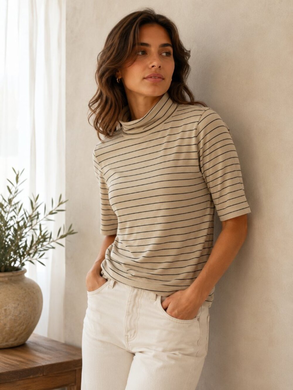 A New Day Blue and White Turtleneck Tunic Size M